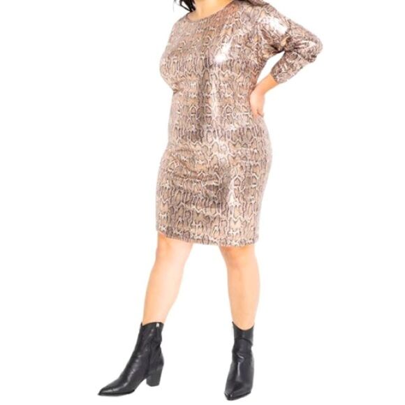 Eloquii Sequin Animal Print Shift Dress - Picture 1 of 6